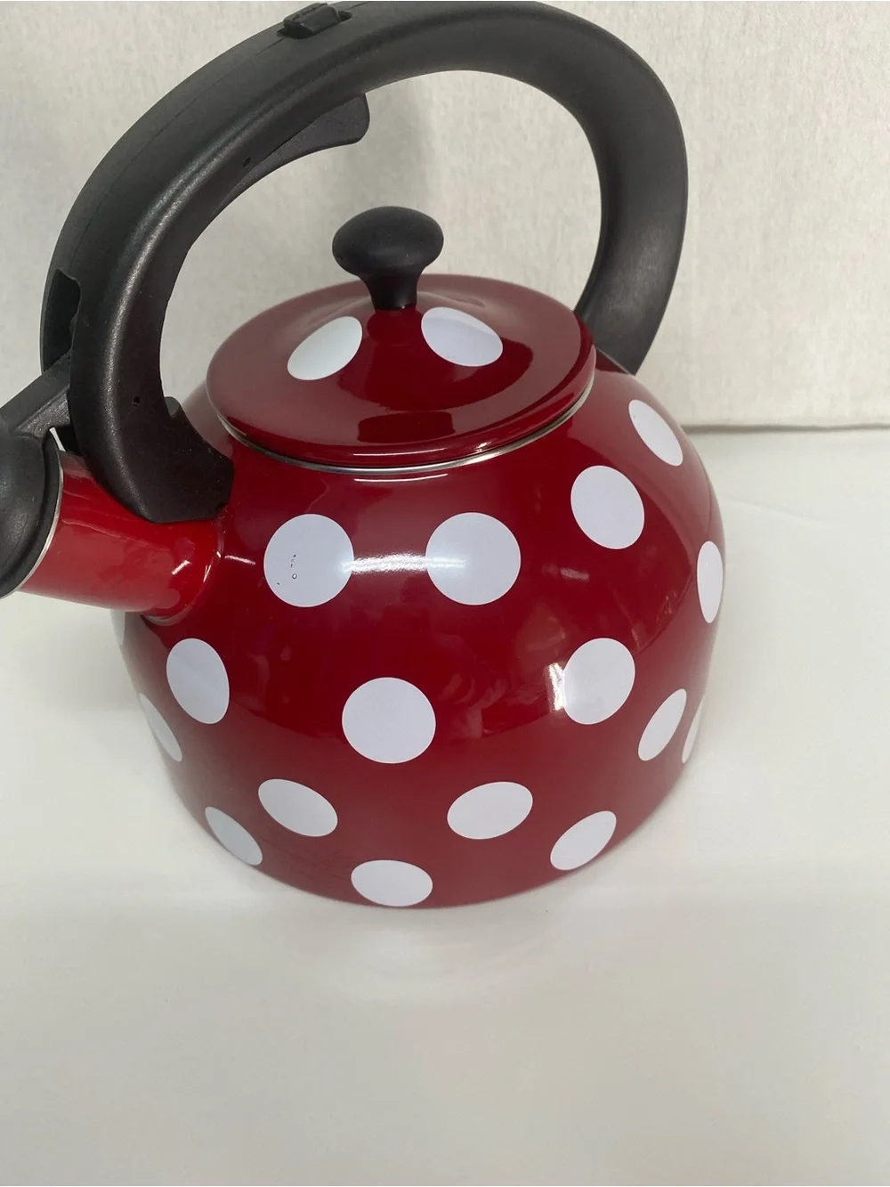 Temp-Tations Red White Polka Dot Tea Kettle with Black Handle Cottage Farmhouse